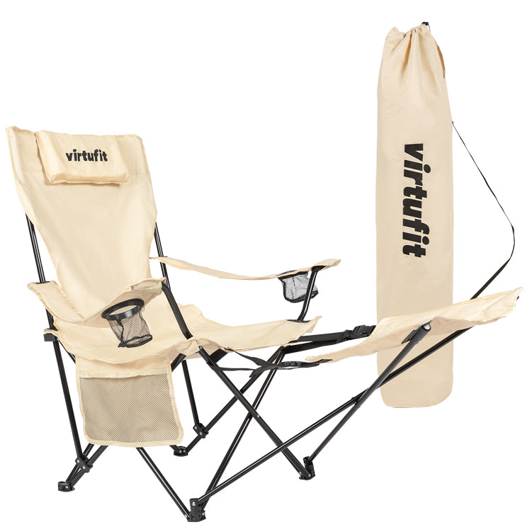 VirtuFit Campingstoel opvouwbaar met voetsteun - Strandstoel  - Beige - Hoofdafbeelding