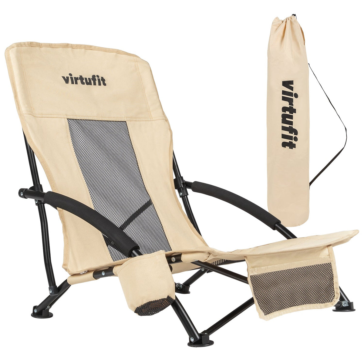 VirtuFit Strandstoel opvouwbaar - Campingstoel - Beige - Hoofdafbeelding