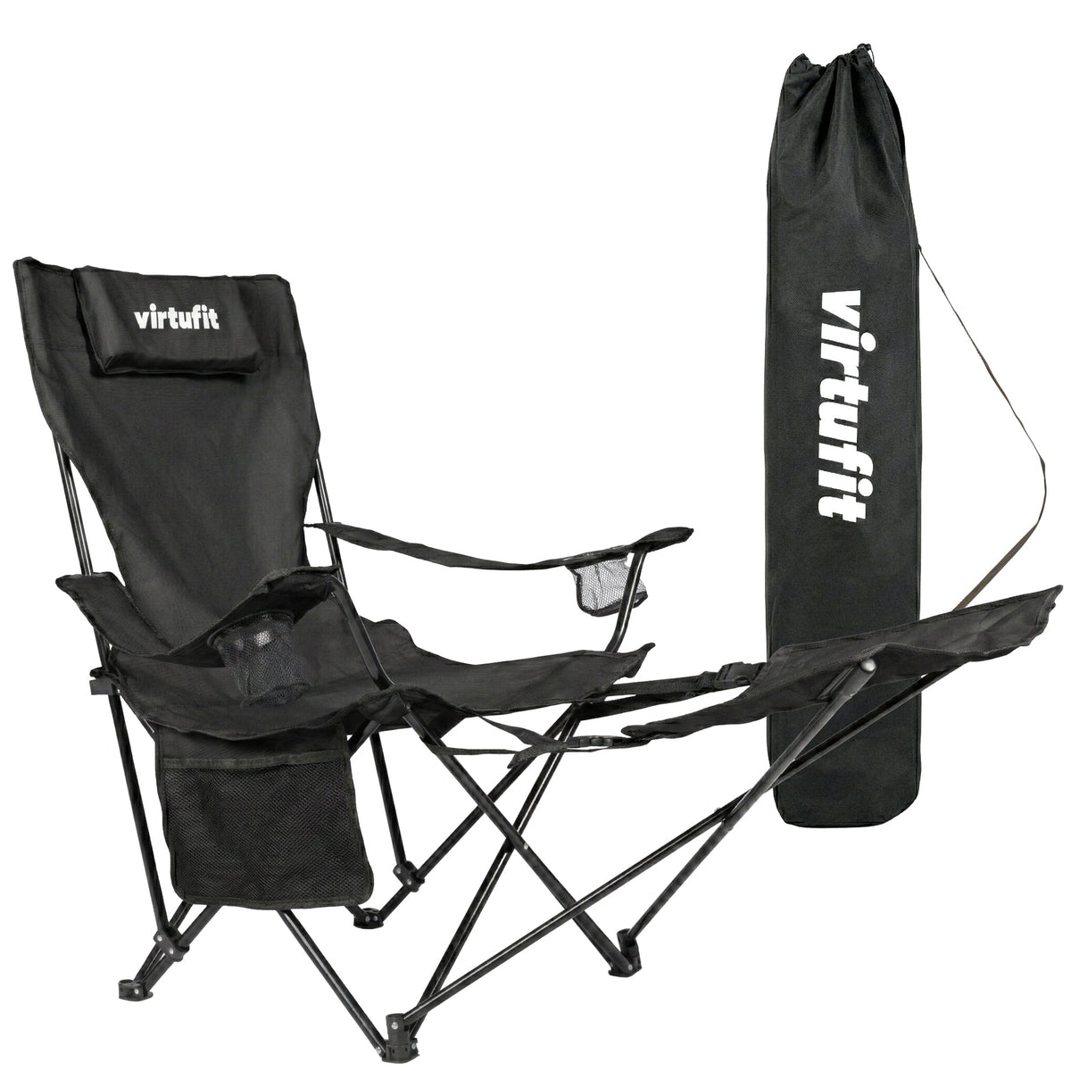 VirtuFit Campingstuhl klappbar mit Fußstütze - Strandstuhl - Schwarz - Zweite Chance
