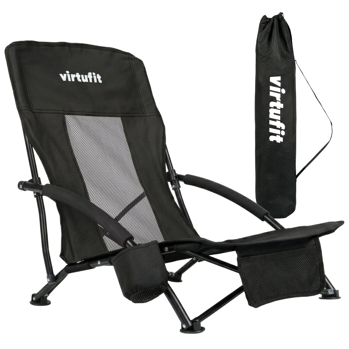 VirtuFit Strandstoel opvouwbaar - Campingstoel - Zwart - Hoofdafbeelding