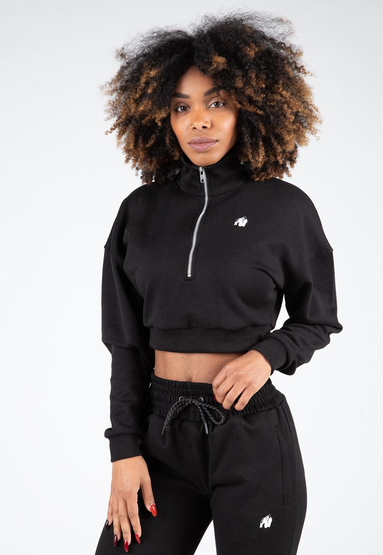 Gorilla Wear Ocala Cropped Half-Zip Sweatshirt - Zwart - Hoofdafbeelding