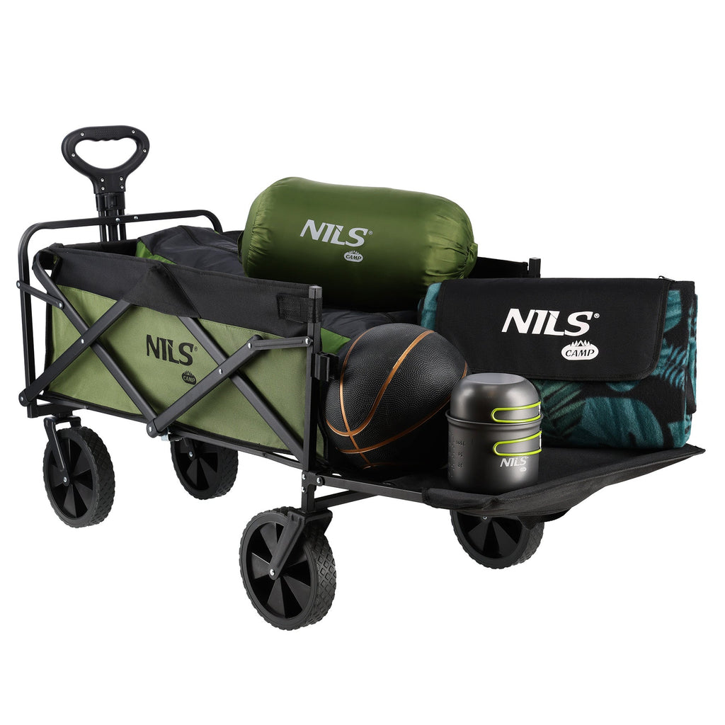 NILS Camp Opvouwbare Bolderkar - Groen - 150L - Aanzicht