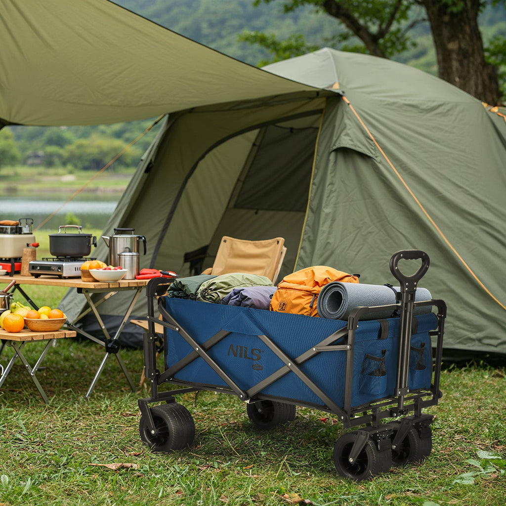 NILS Camp Opvouwbare Bolderkar - Blauw - 120L - Aanzicht