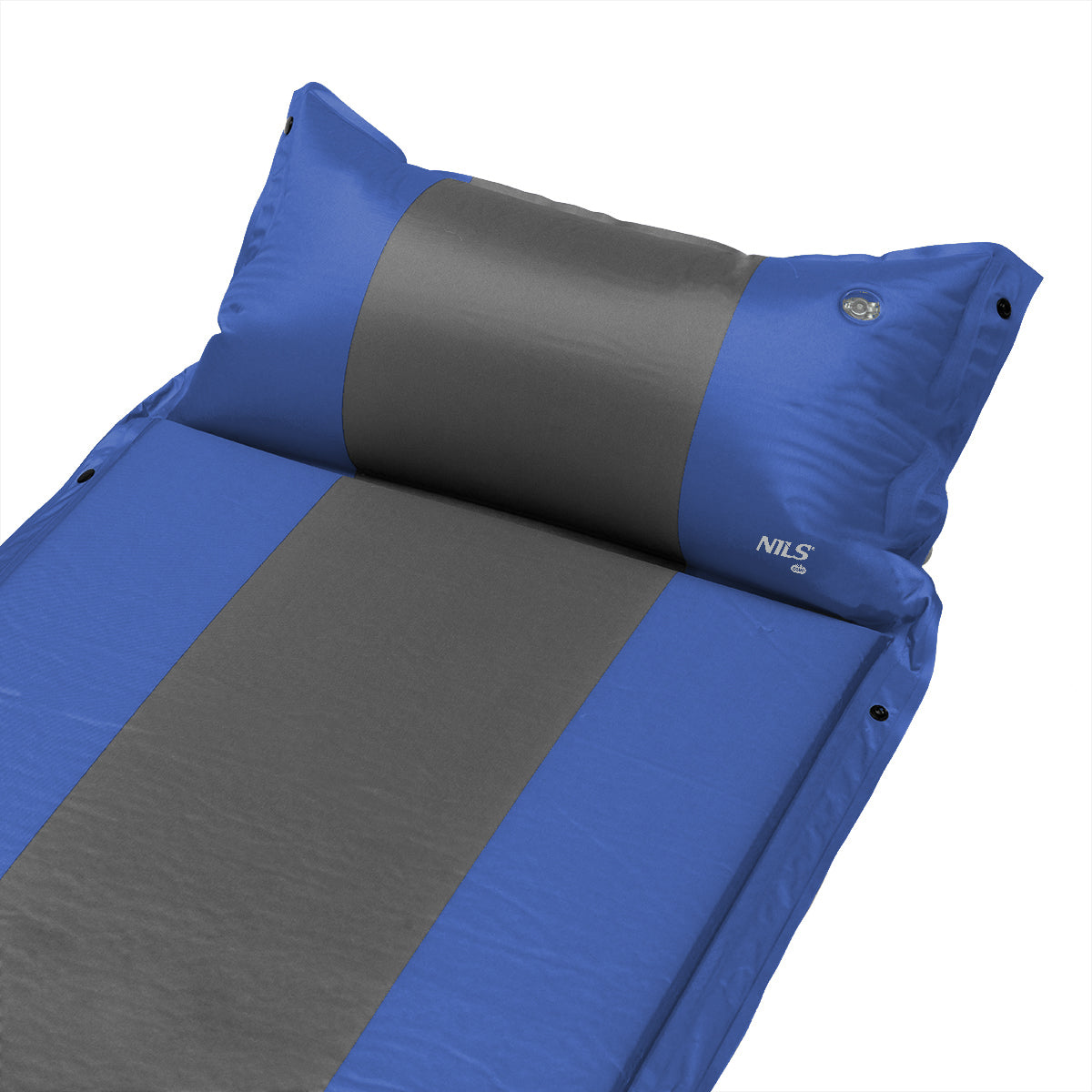 NILS Camp Zelfopblazende Slaapmat met Kussen - Blauw/Grijs - Aanzicht