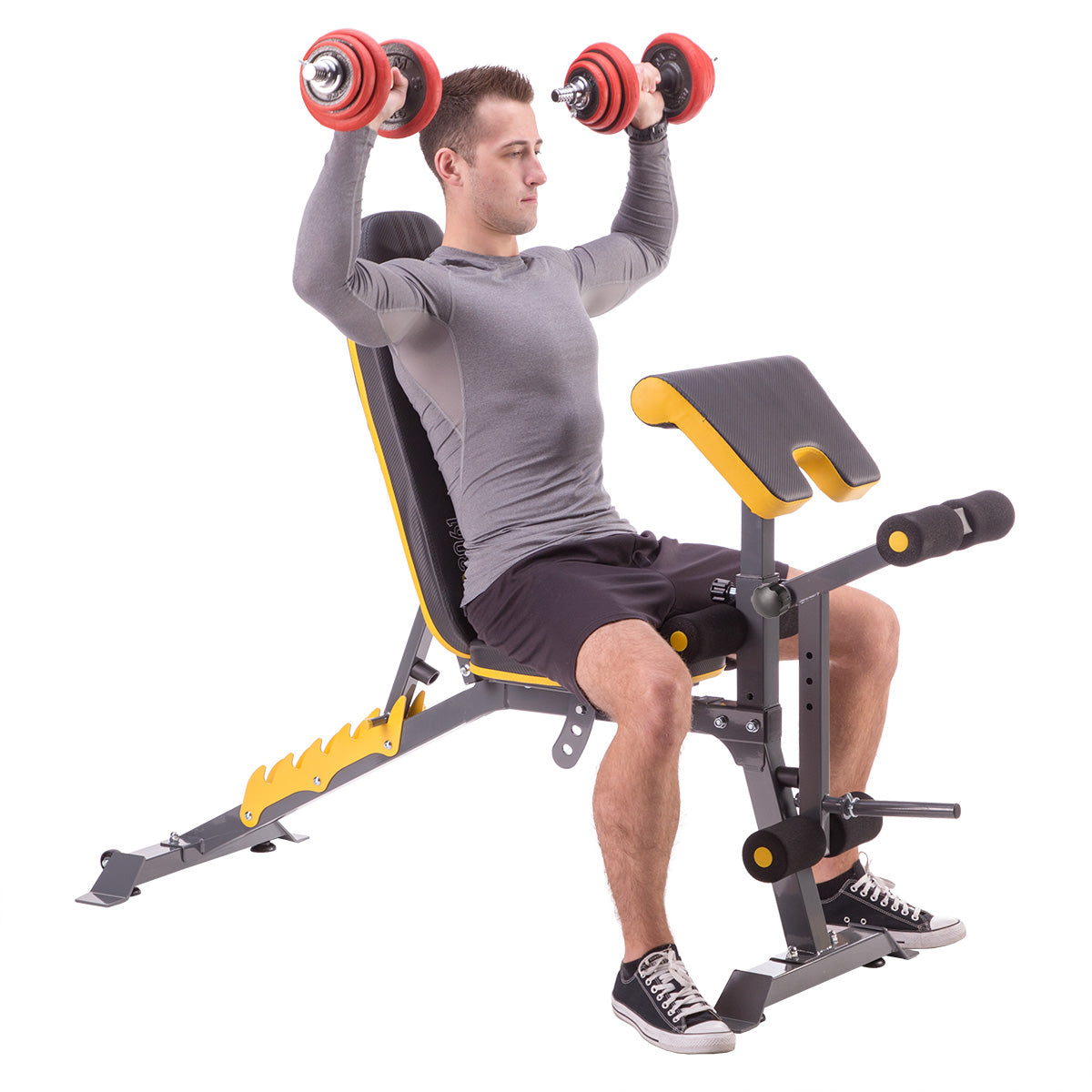 HMS Premium Trainingsbank met Preacher Curl - Zwart/Geel - Aanzicht