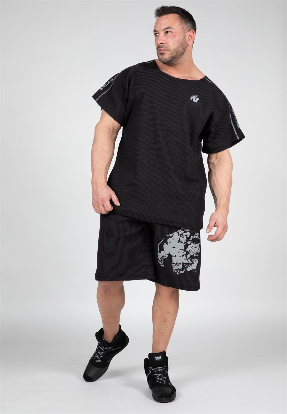 Gorilla Wear Buffalo Old School Workout Shorts - Zwart/Grijs - Aanzicht