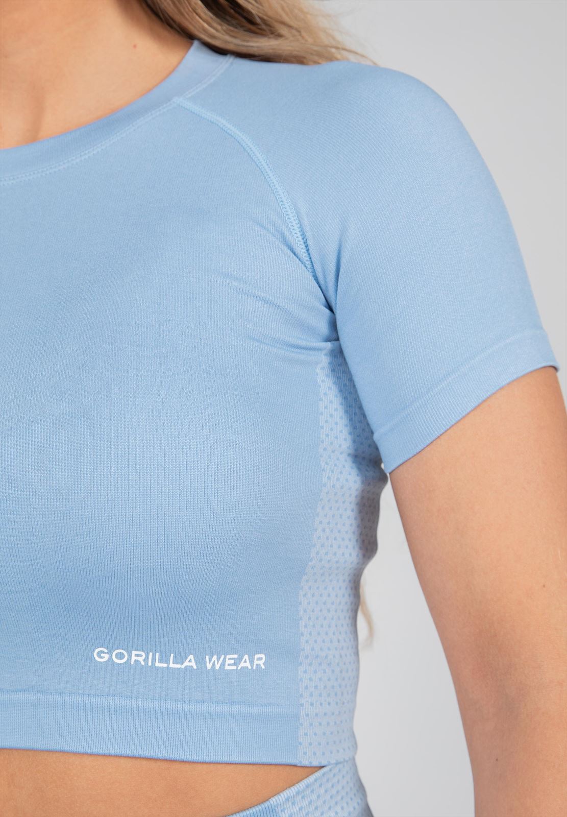 Gorilla Wear Selah Seamless Crop Top - Lichtblauw - Aanzicht