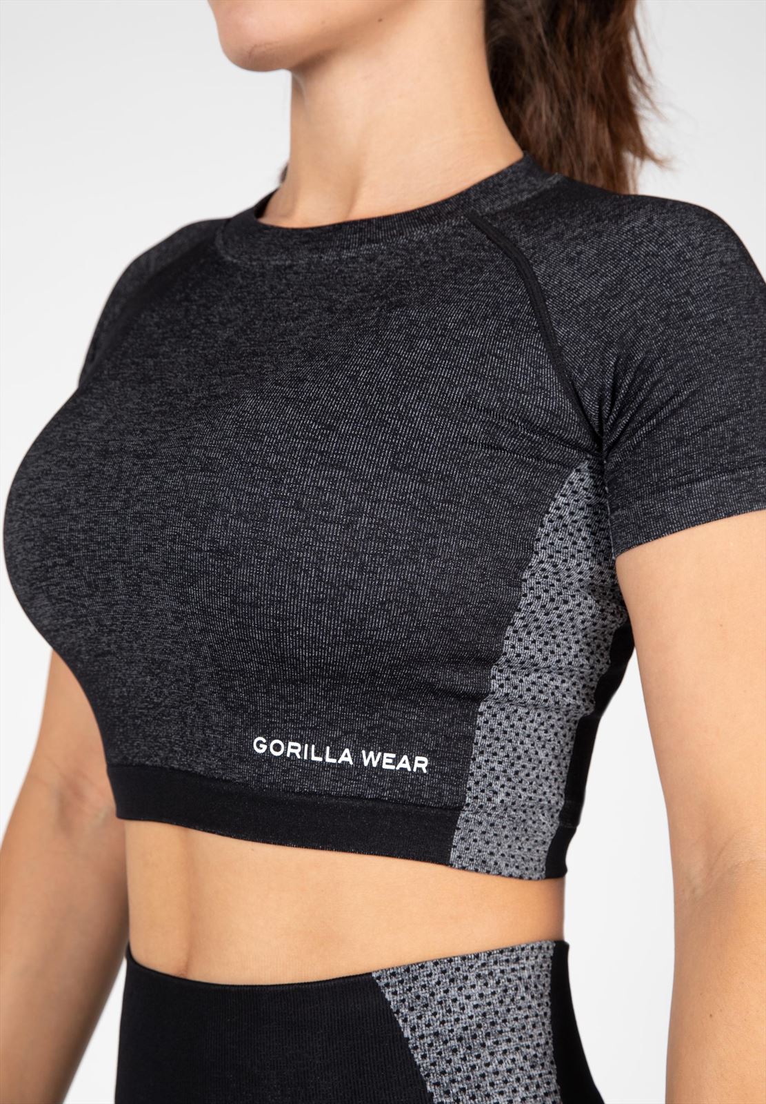 Gorilla Wear Selah Seamless Crop Top - Zwart - Aanzicht