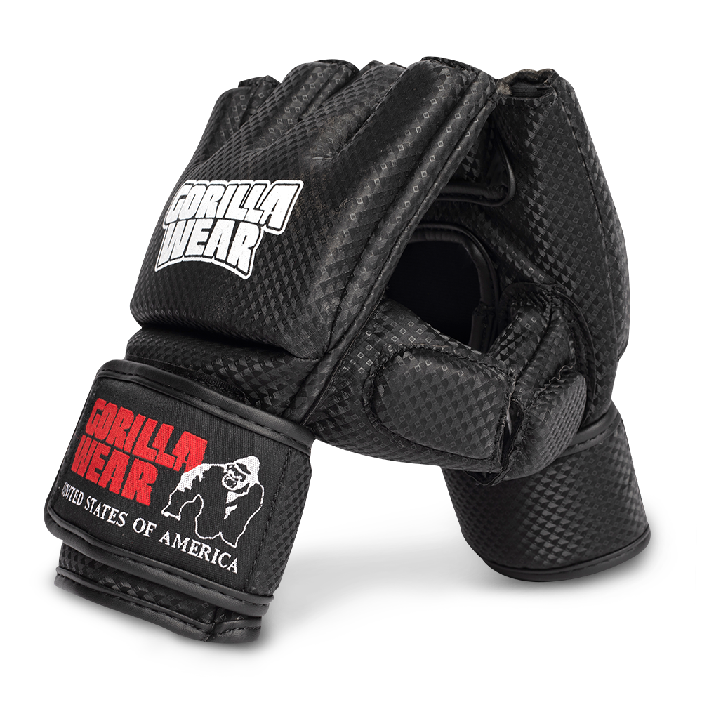 Gorilla Wear Manton MMA Handschoenen (Met Duim) - Zwart/Wit - Aanzicht