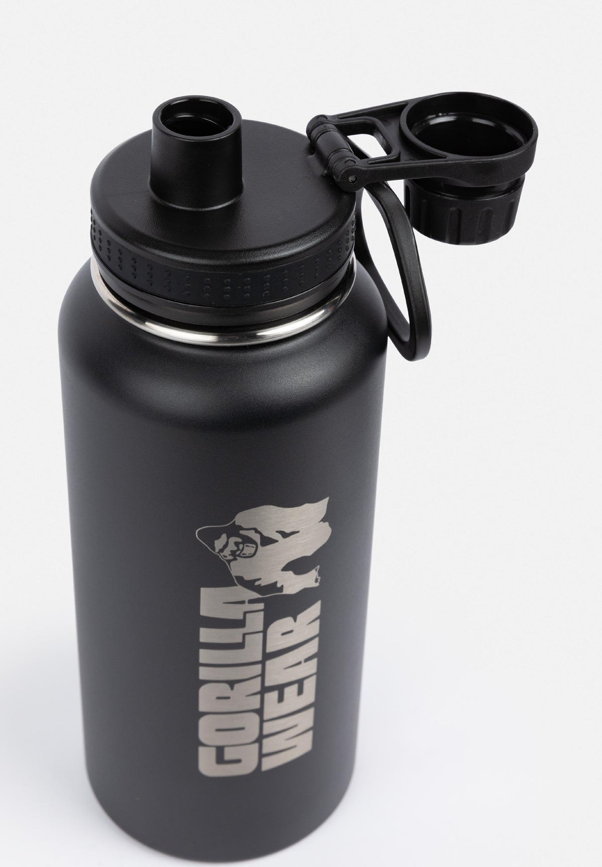 Gorilla Wear Geïsoleerde RVS Waterfles - Zwart - 1000 ml - Aanzicht