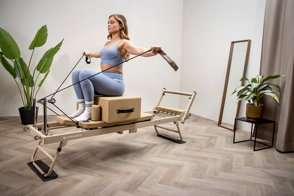 Mewave Pilates Reformer Pro Complete Set - Beige - Aanzicht