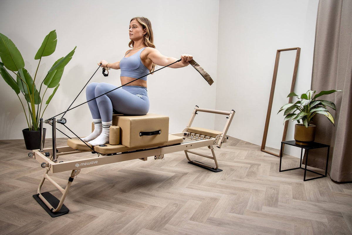 Mewave Pilates Reformer Pro Complete Set - Beige - Aanzicht