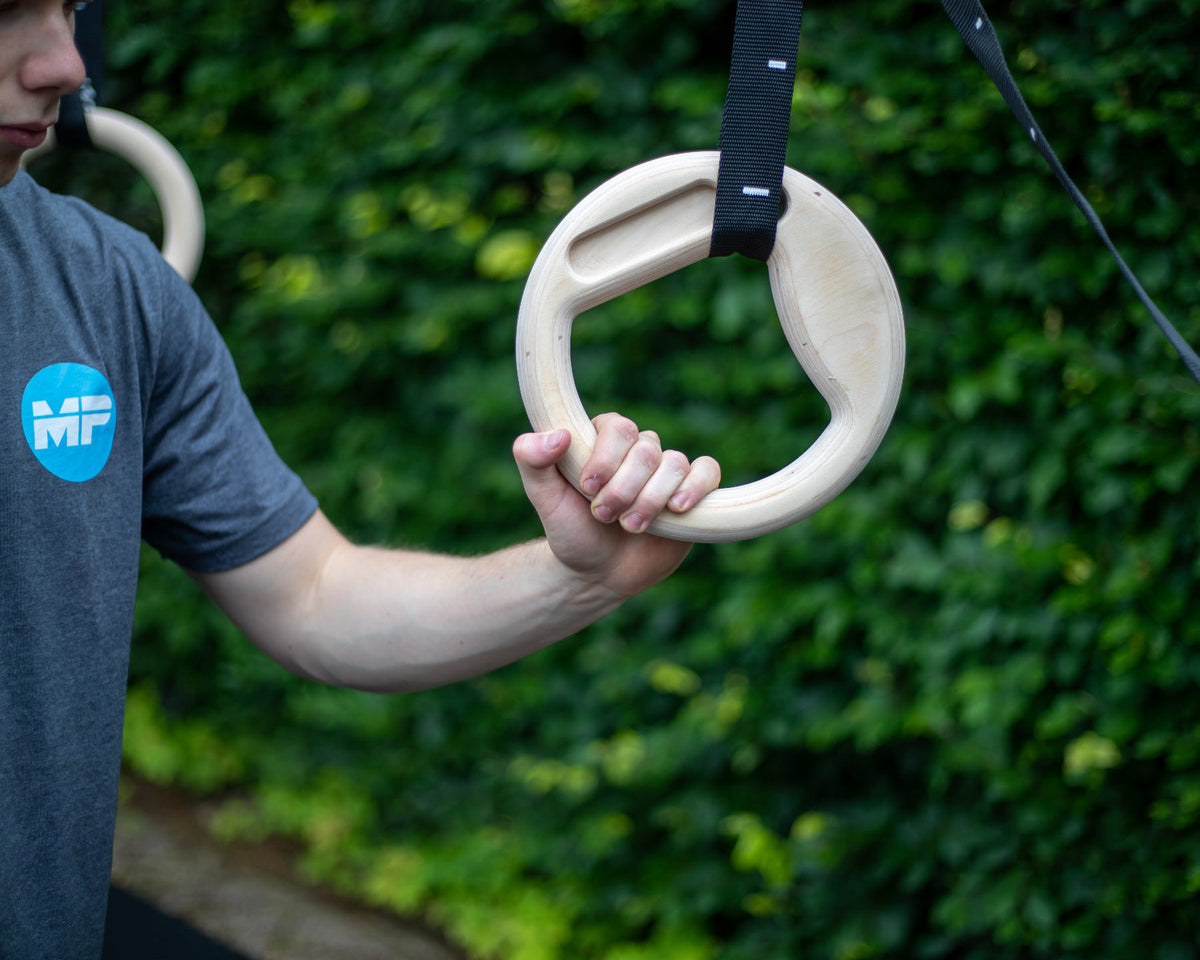 Muscle Power Suspension Trainer - Multigrip Ringen set - Hout - Aanzicht