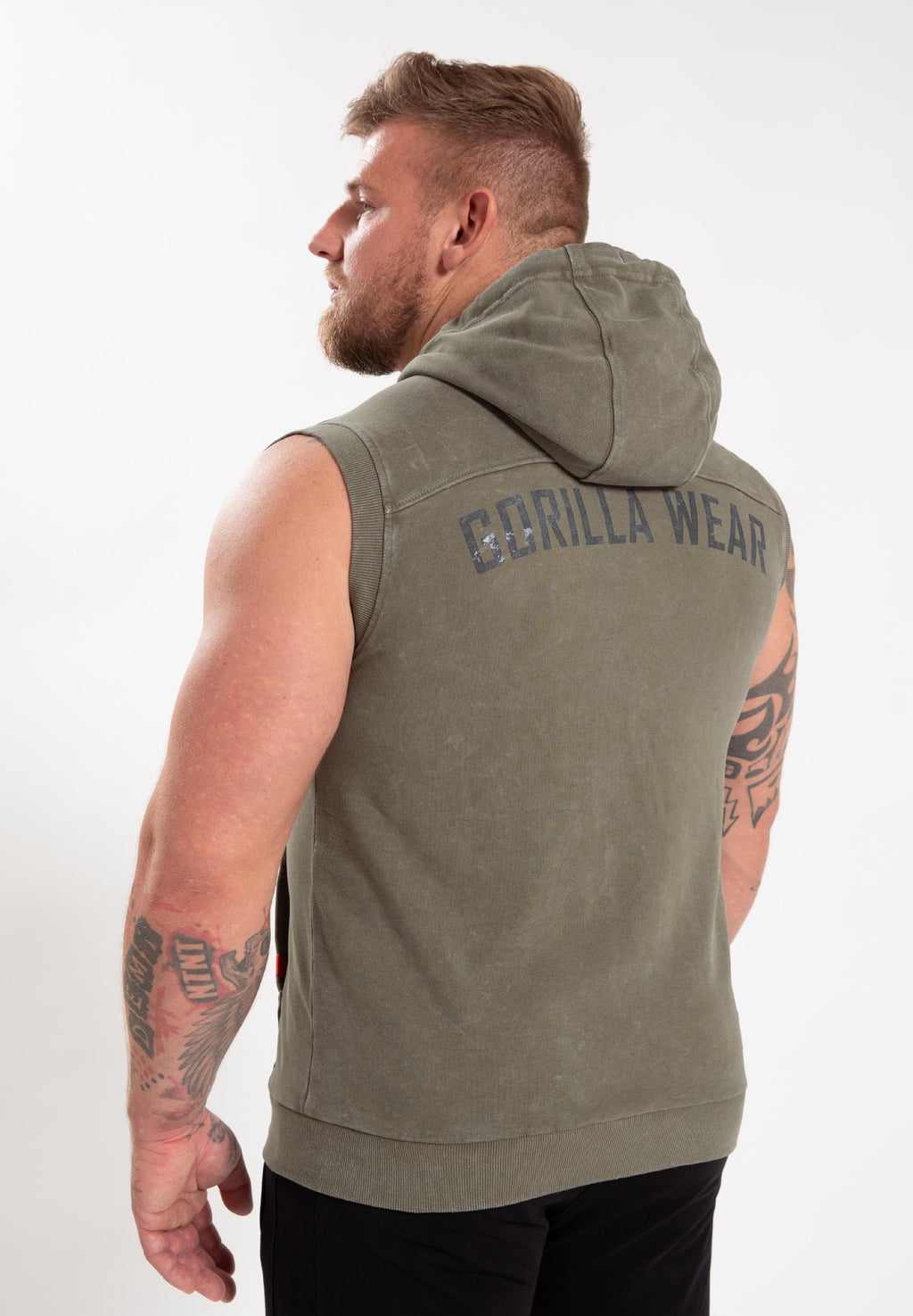 Gorilla Wear Silverdale Mouwloos Vest met Capuchon - Legergroen - Aanzicht