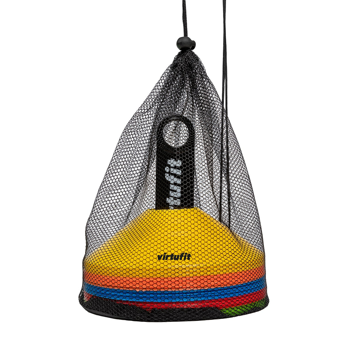 VirtuFit Trainingshoedjes met houder - Pionnen - 50 Stuks - Incl. draagnet - Aanzicht