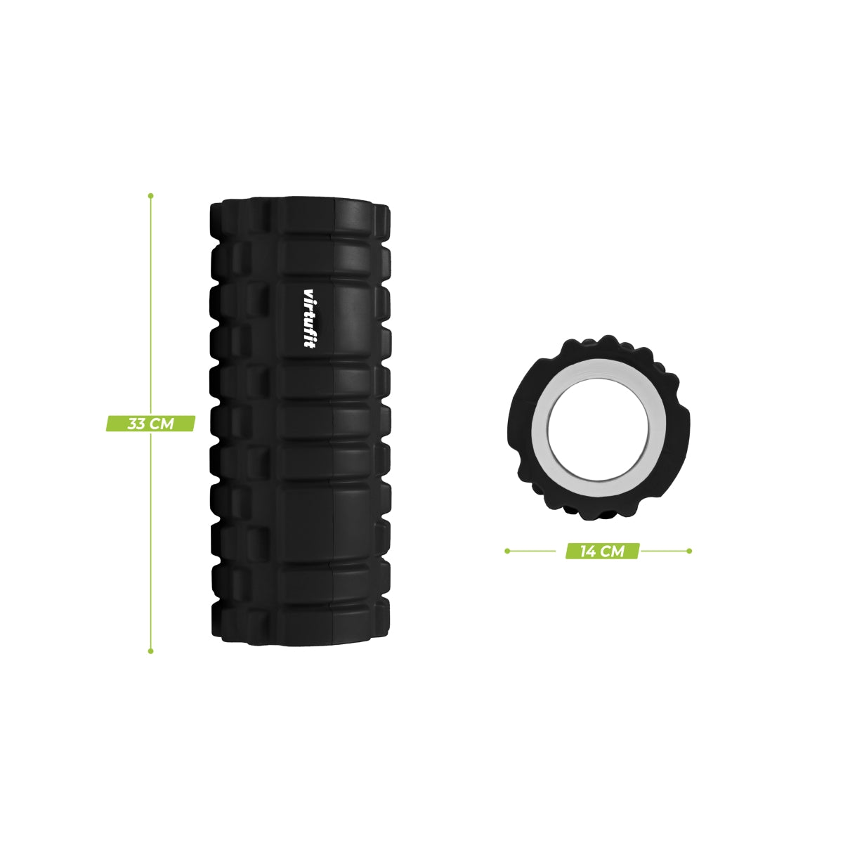 VirtuFit Grid Foam Roller - Massage roller - 33 cm - Zwart - Aanzicht