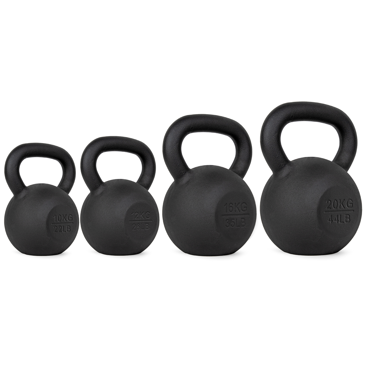 VirtuFit Kettlebell Set Gietijzer 10-12-16-20 kg - Aanzicht