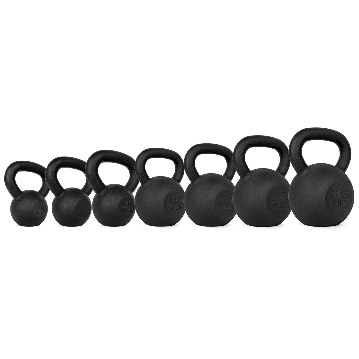 VirtuFit Kettlebell Set Gietijzer 4-6-8-10-12-16-20 kg - Aanzicht