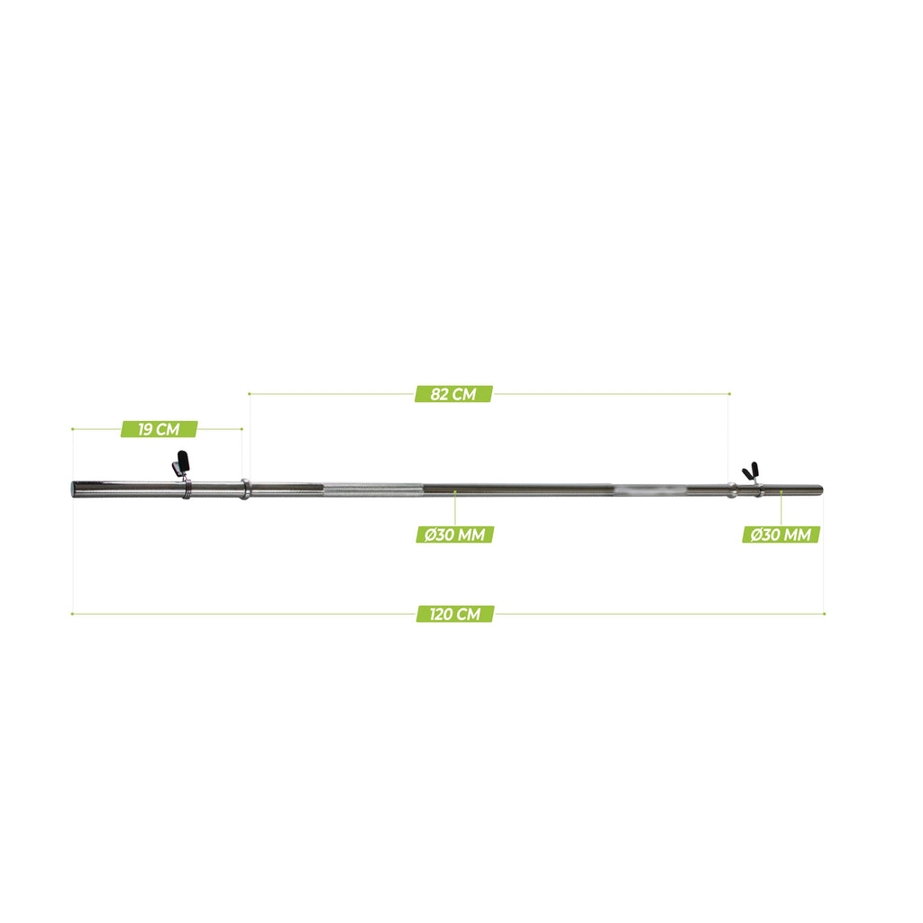 VirtuFit Halterstang - 120 cm - Veerclipsluiting - 30 mm - Aanzicht