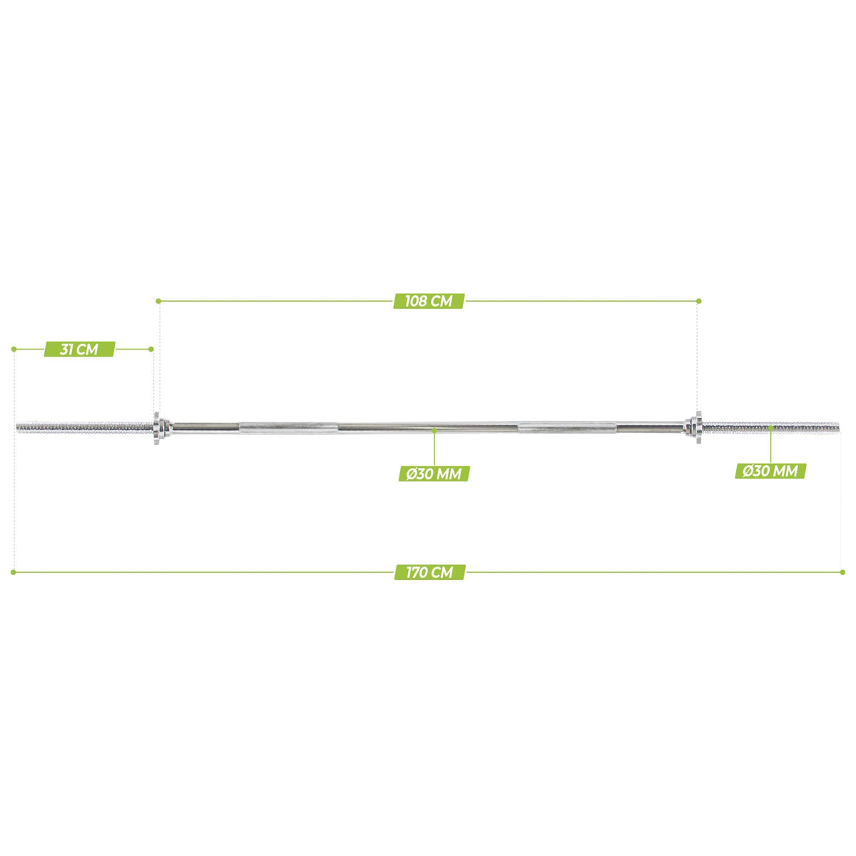 VirtuFit Halterstang - 170 cm - Schroefsluiting - 30 mm - Aanzicht
