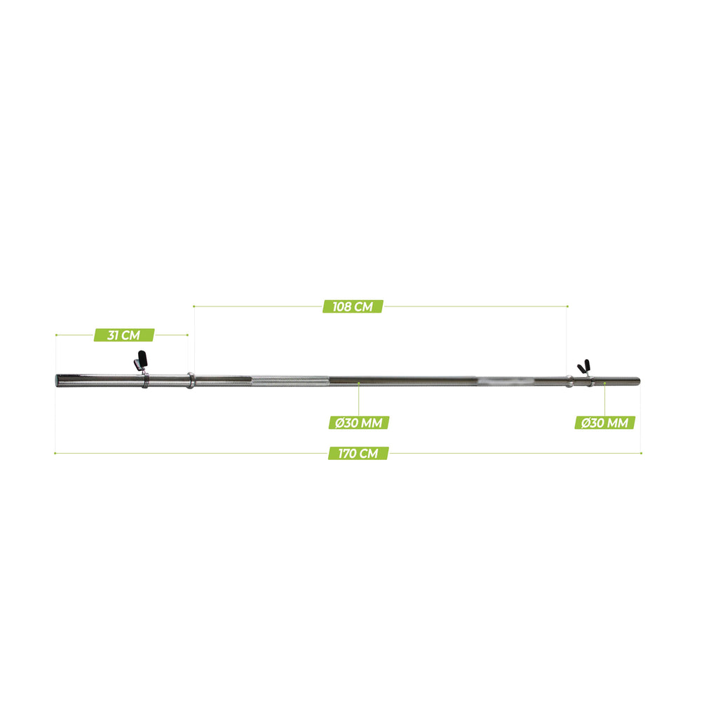VirtuFit Halterstang - 170 cm - Veerclipsluiting - 30 mm - Aanzicht