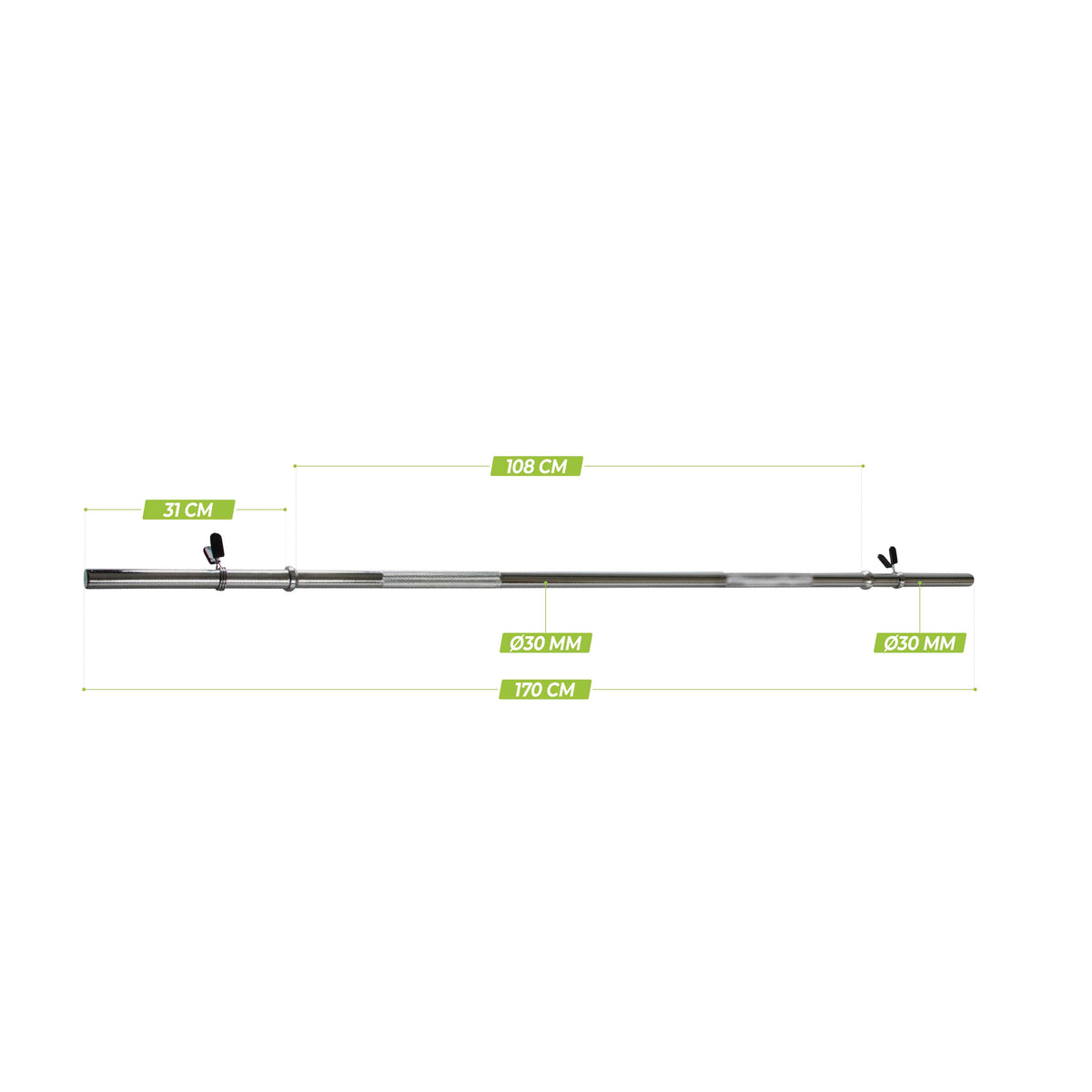VirtuFit Halterstang - 170 cm - Veerclipsluiting - 30 mm - Tweedekans - Aanzicht