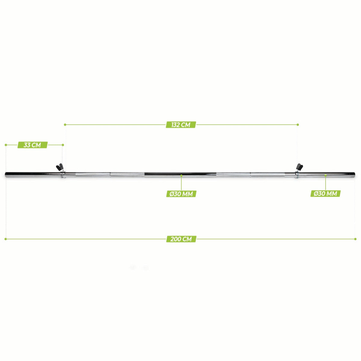 VirtuFit Halterstang - 200 cm - Veerclipsluiting - 30 mm - Tweedekans - Aanzicht