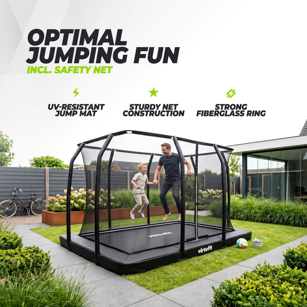 VirtuFit Premium Inground Trampoline met Veiligheidsnet - Zwart - 244 x 366 cm - Aanzicht