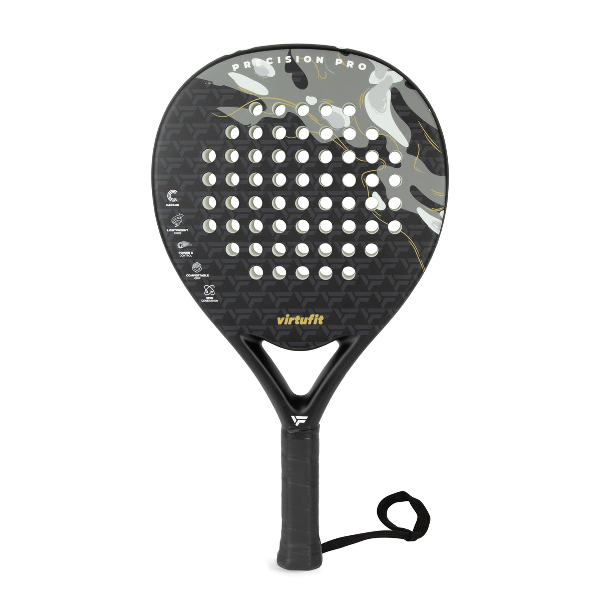VirtuFit Precision Pro Padel Racket - Zwart - Goud - Aanzicht