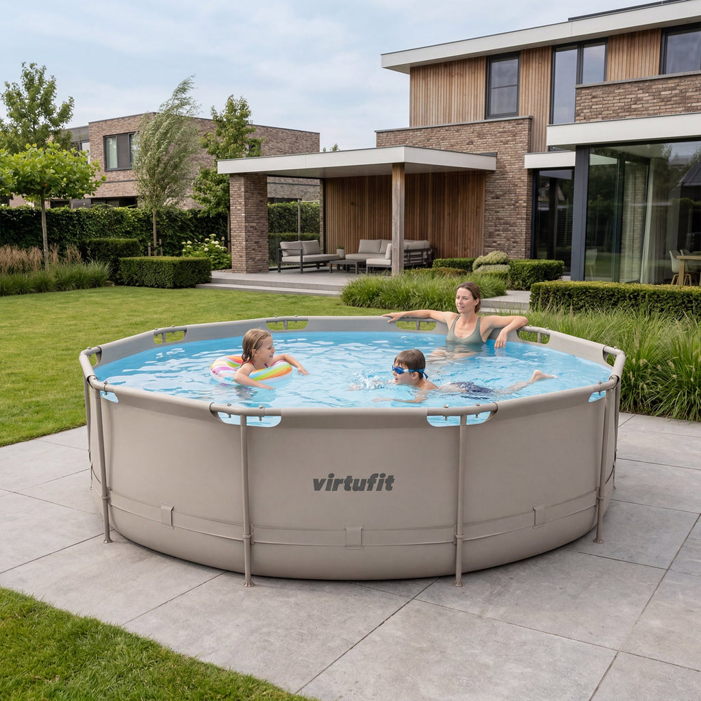 VirtuFit Rond Zwembad - Ø366 x 100 cm - Beige - Inclusief Filterpomp - Aanzicht