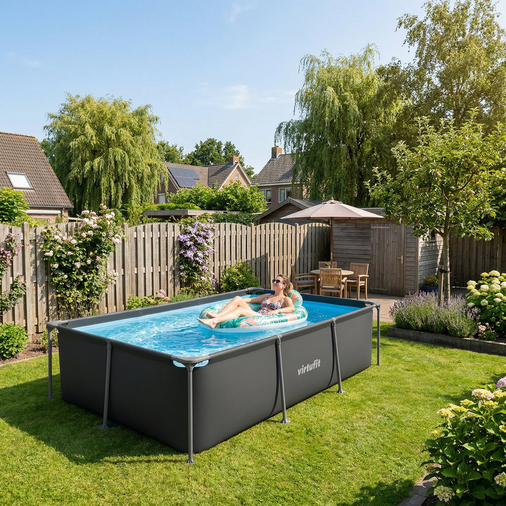 VirtuFit Rechthoekig Zwembad - 260 x 180 x 66 cm - Antraciet - Inclusief Filterpomp - Aanzicht
