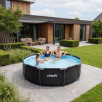 VirtuFit Rond Zwembad - Ø366 x 100 cm - Antraciet - Inclusief Filterpomp - Aanzicht