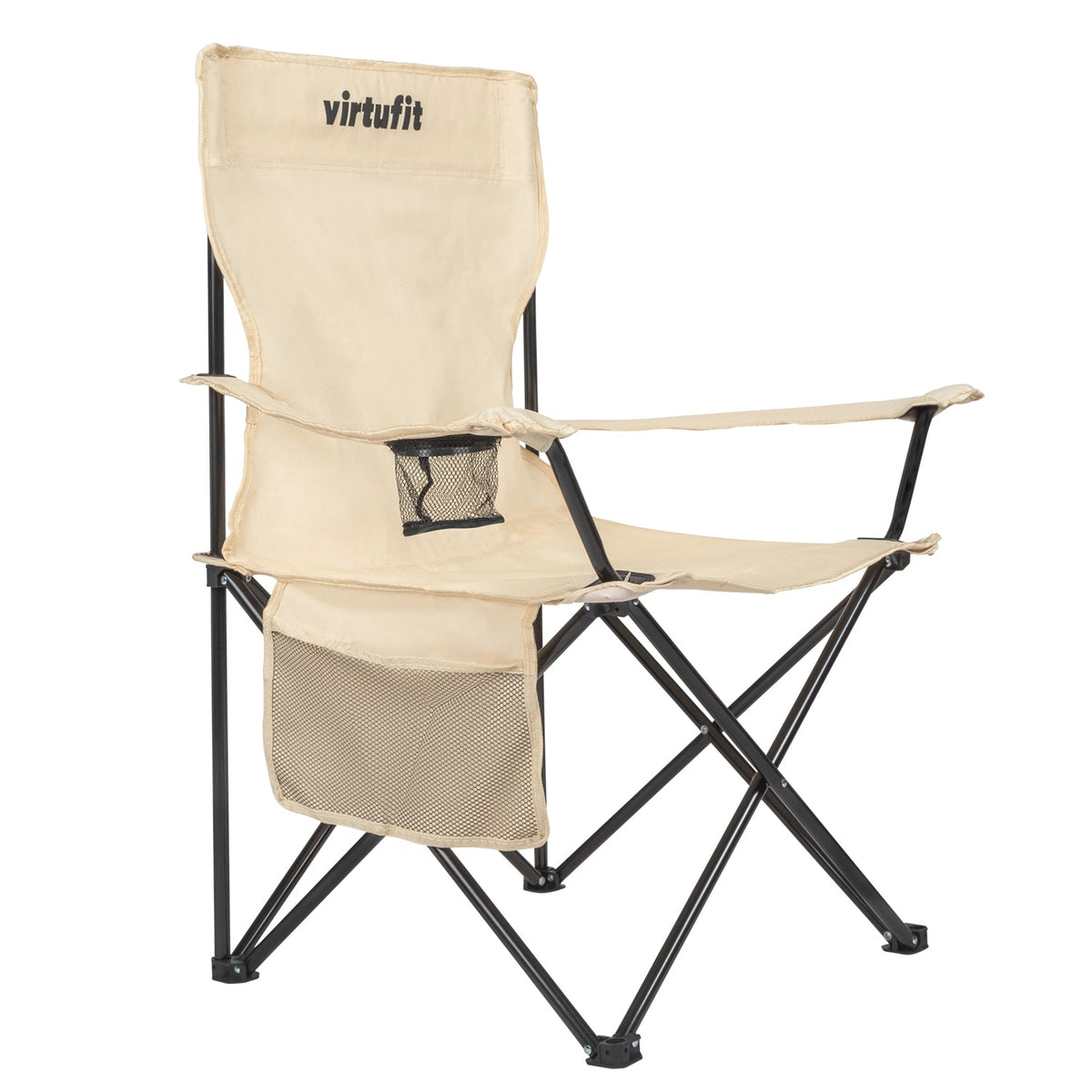 VirtuFit Opvouwbare Camping Stoel - Strandstoel - Beige - Aanzicht