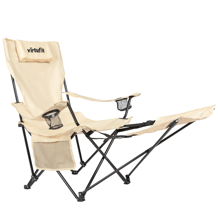 VirtuFit Campingstoel opvouwbaar met voetsteun - Strandstoel  - Beige - Aanzicht
