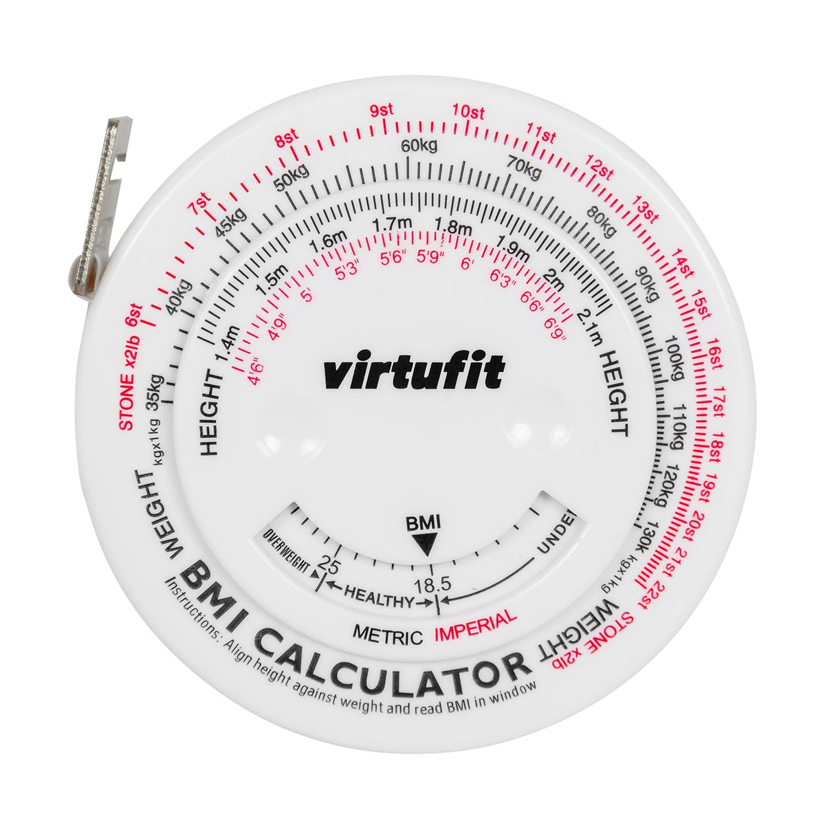 VirtuFit Omtrekmeter - Meetlint met BMI Calculator - 150 cm - Aanzicht