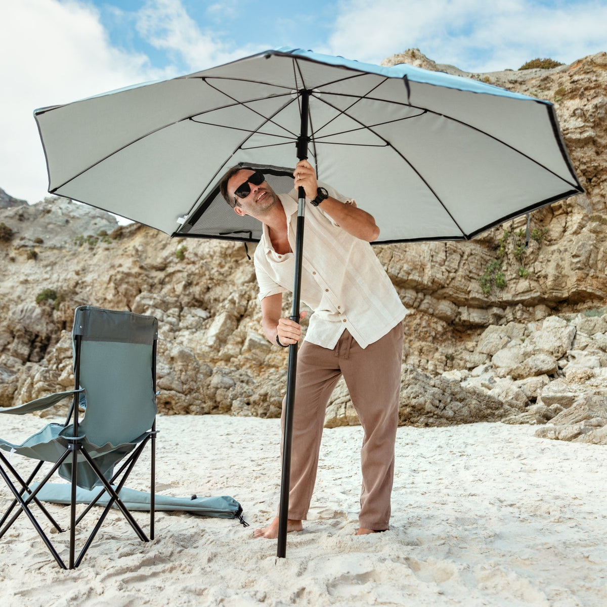 VirtuFit Strandparasol Premium - Windscherm - Strandtent - 200 cm - Zwart - Aanzicht