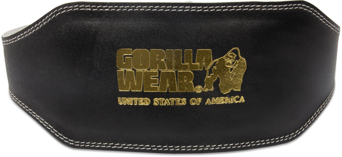 Gorilla Wear Halterriem - 6 Inch Leren Lifting Belt - Zwart/Goud - Aanzicht