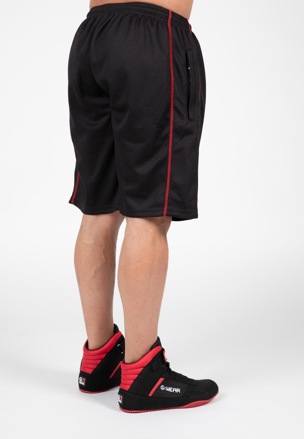 Gorilla Wear Wallace Mesh Shorts - Zwart/Rood - Aanzicht