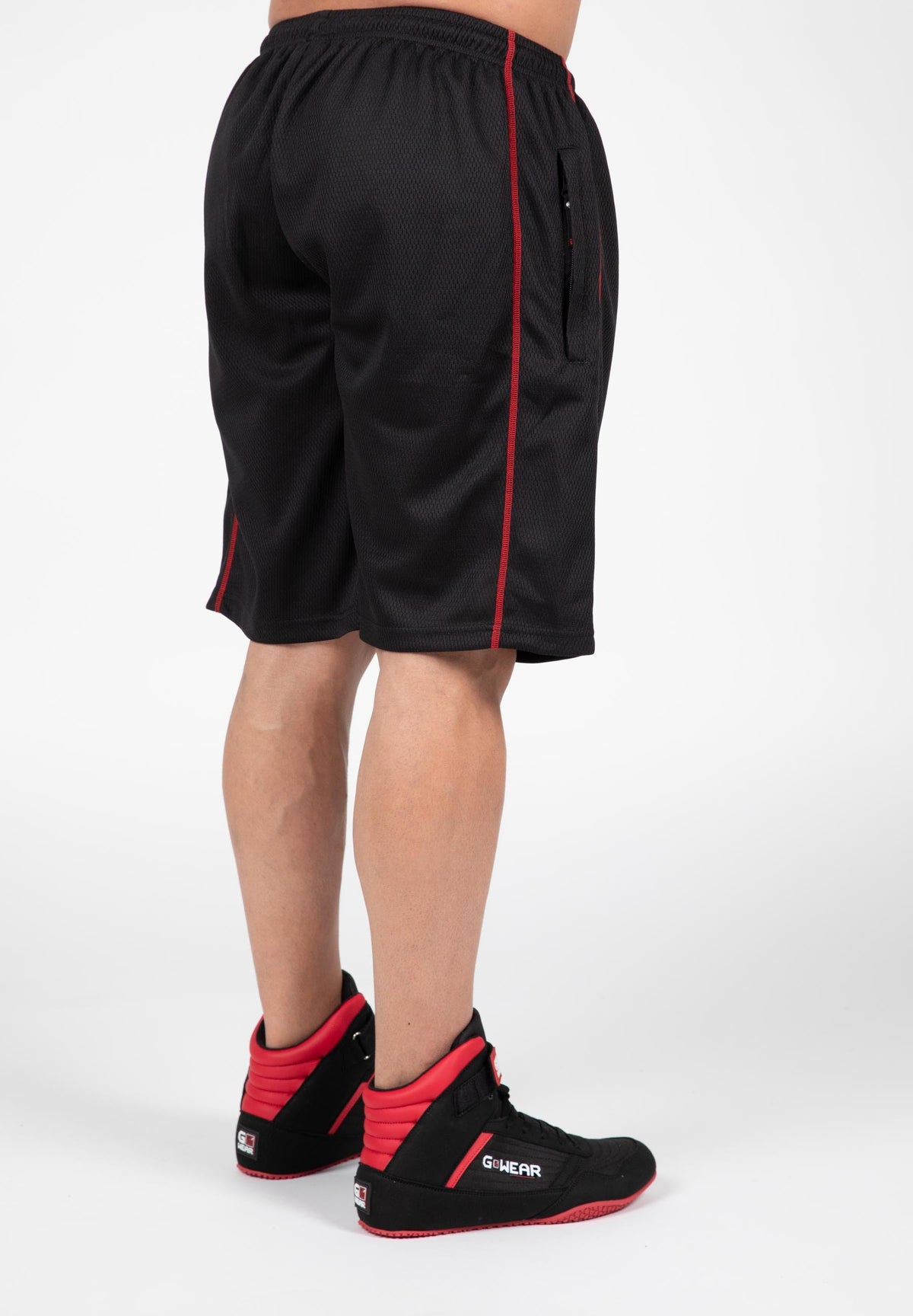 Gorilla Wear Wallace Mesh Shorts - Zwart/Rood - Aanzicht