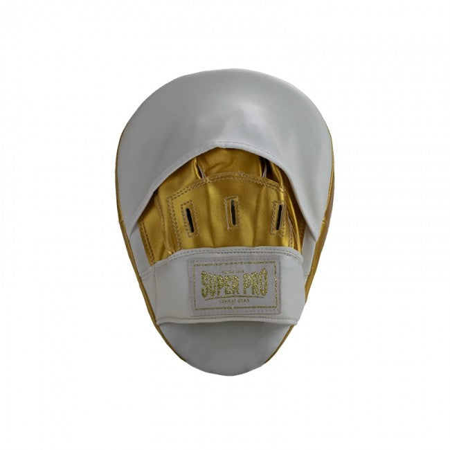 Super Pro Combat Gear Curved PU Handpads - Wit / Goud - Aanzicht