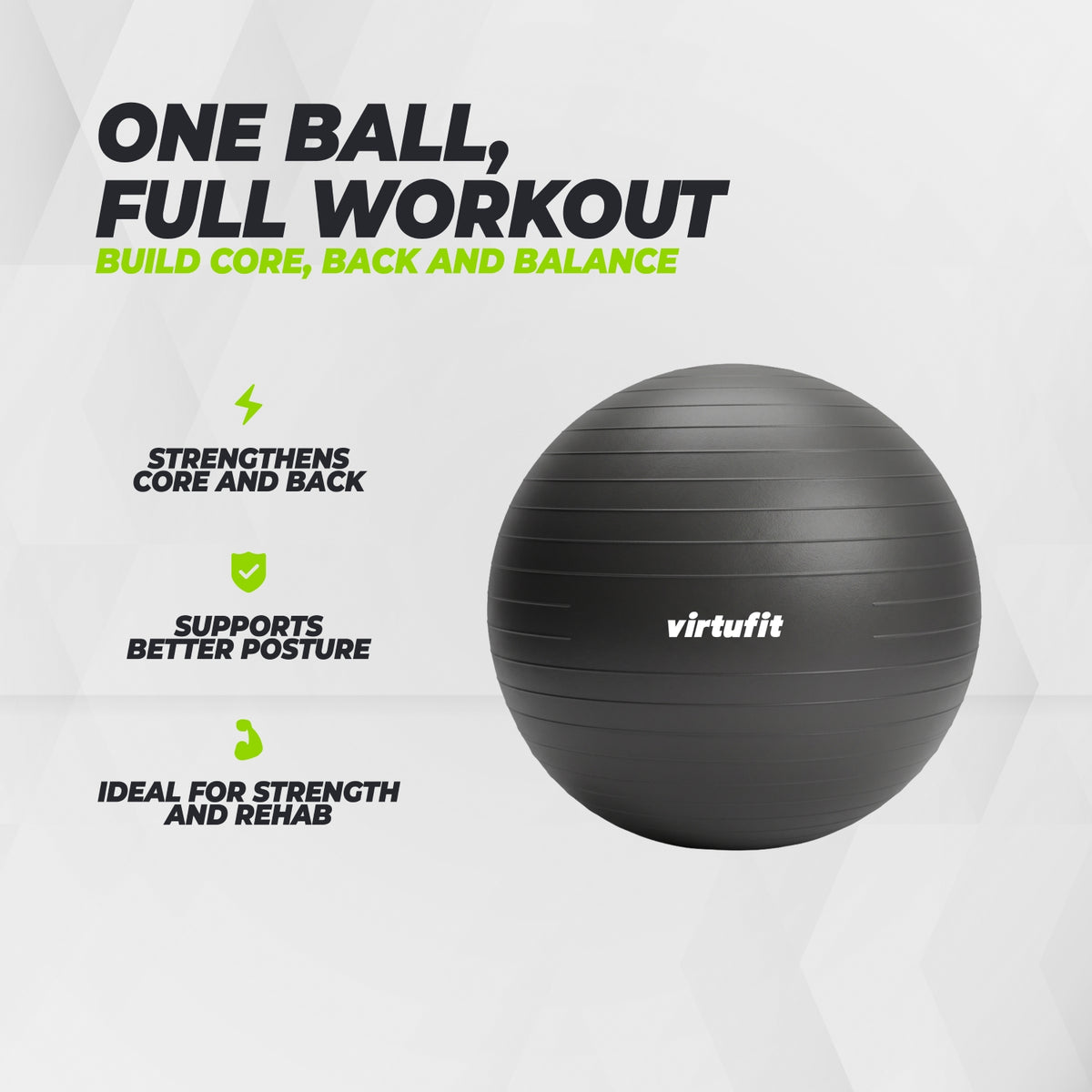 VirtuFit Anti-Burst Fitnessball Pro - Gymball - Swiss Ball - mit Pumpe - Schwarz - 45 cm