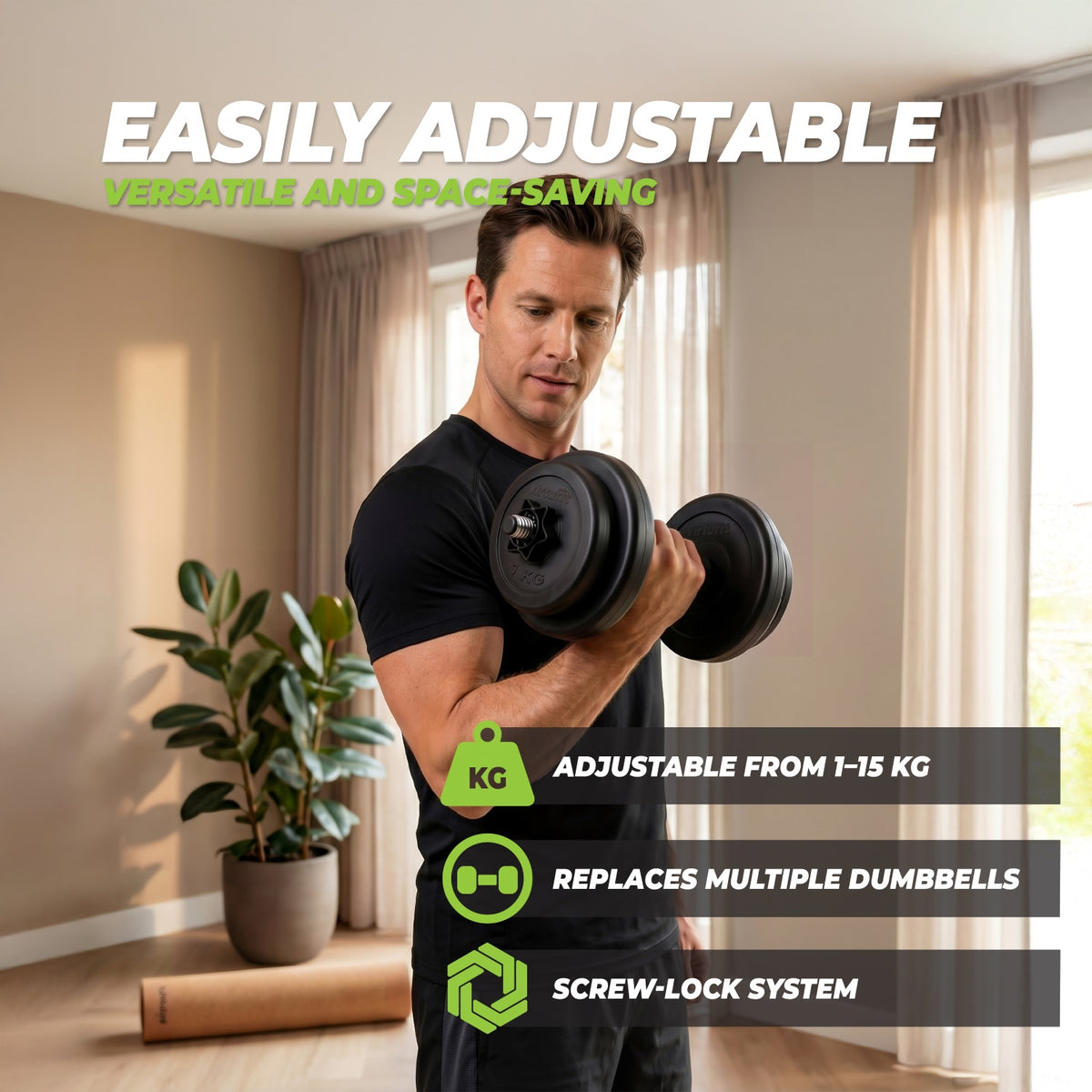 VirtuFit Verstellbare Hantel - Vinyl - 15 kg - Zweite Chance