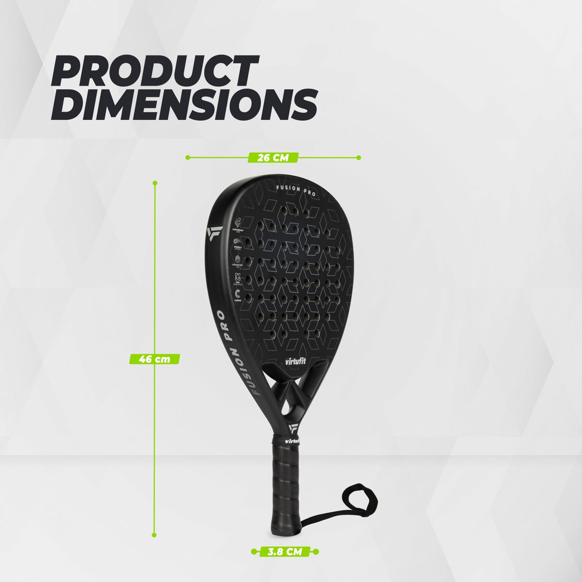 VirtuFit Fusion Pro Padel Racket - Schwarz - Silver