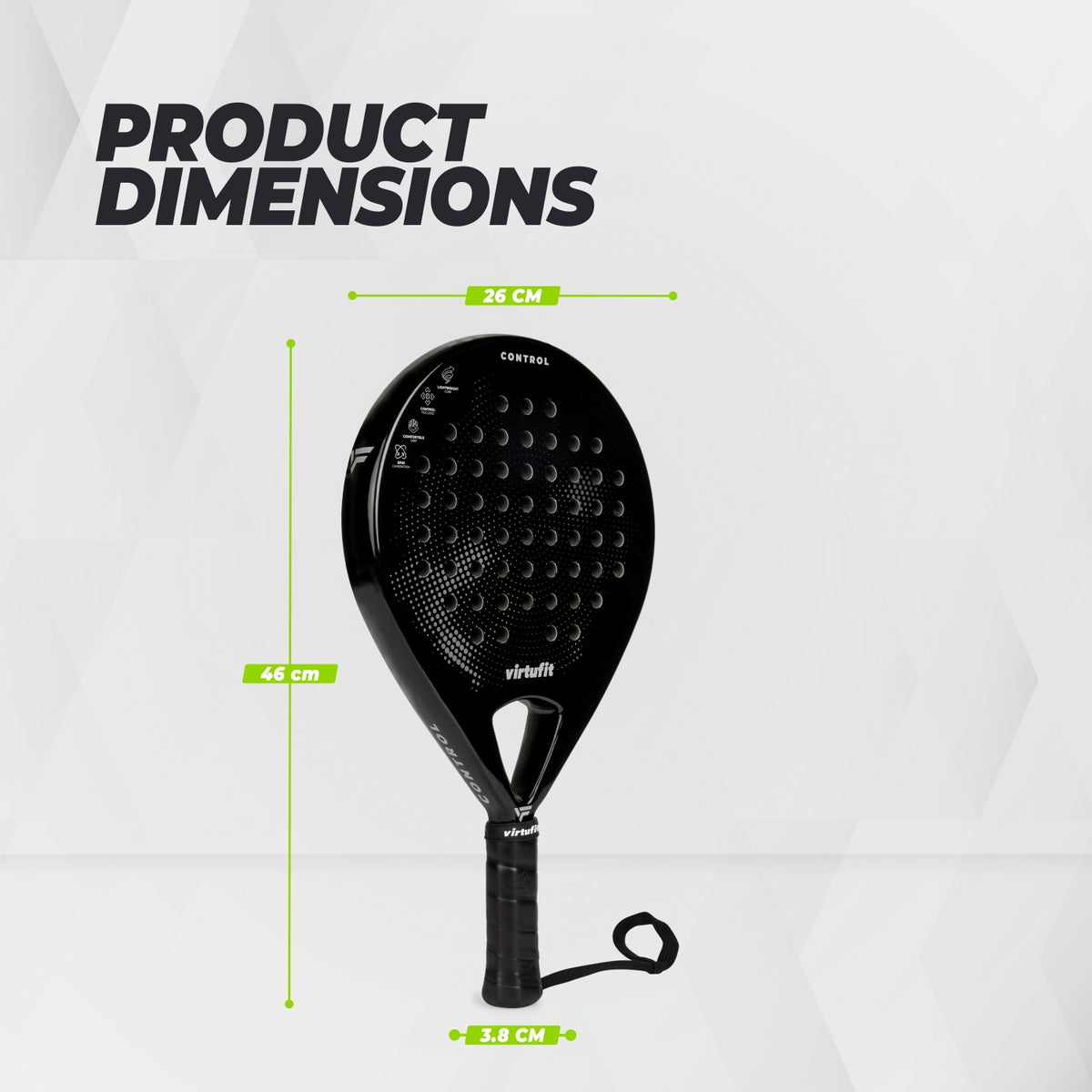 VirtuFit Control Padel Schläger - Schwarz - Grau