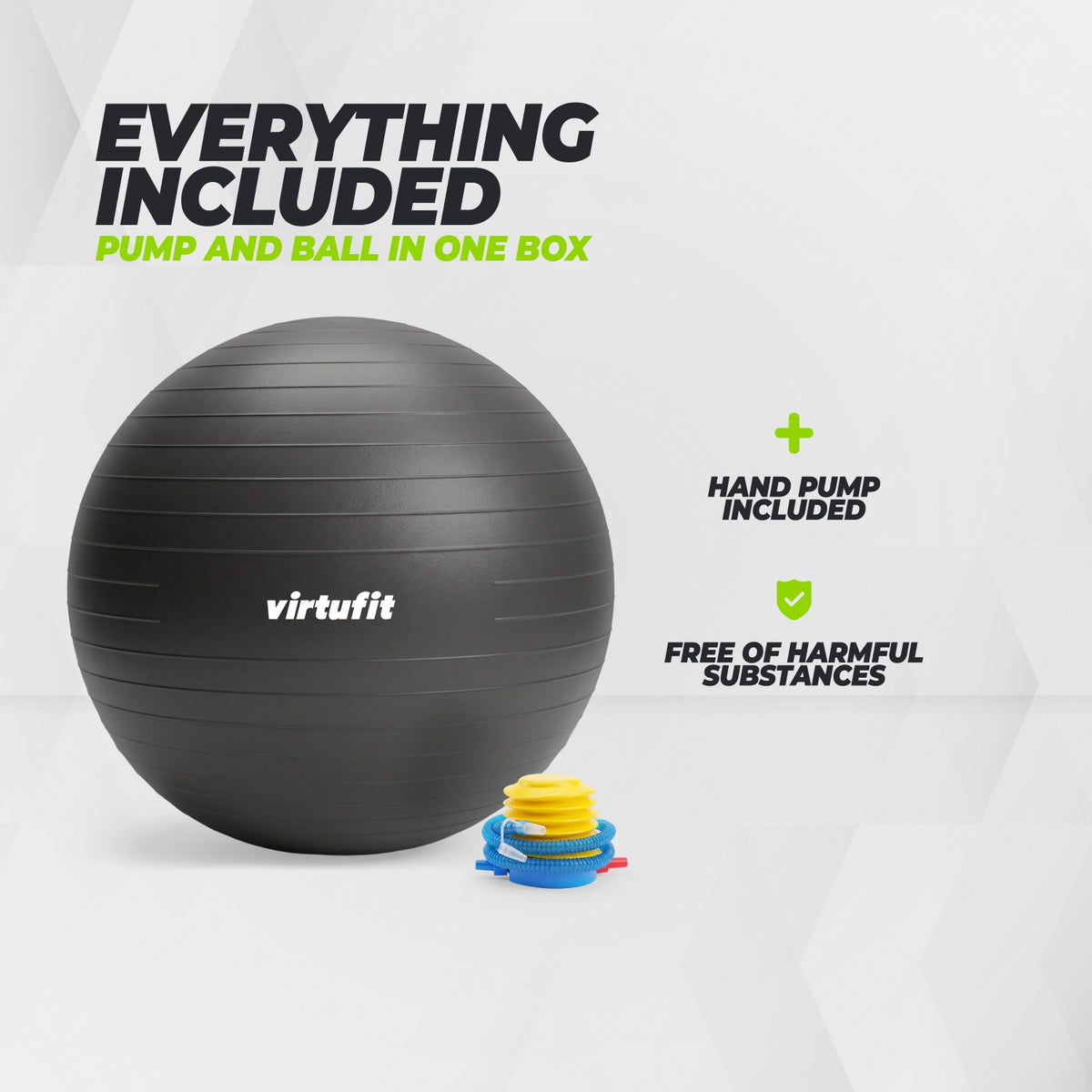 VirtuFit Anti-Burst Fitnessball Pro - Gymnastikball - Swiss Ball - mit Pumpe - Schwarz - 65 cm