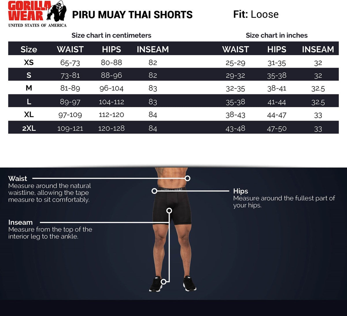 Gorilla Wear Piru Muay Thai Shorts - Wit/Zwart - Afbeelding 8