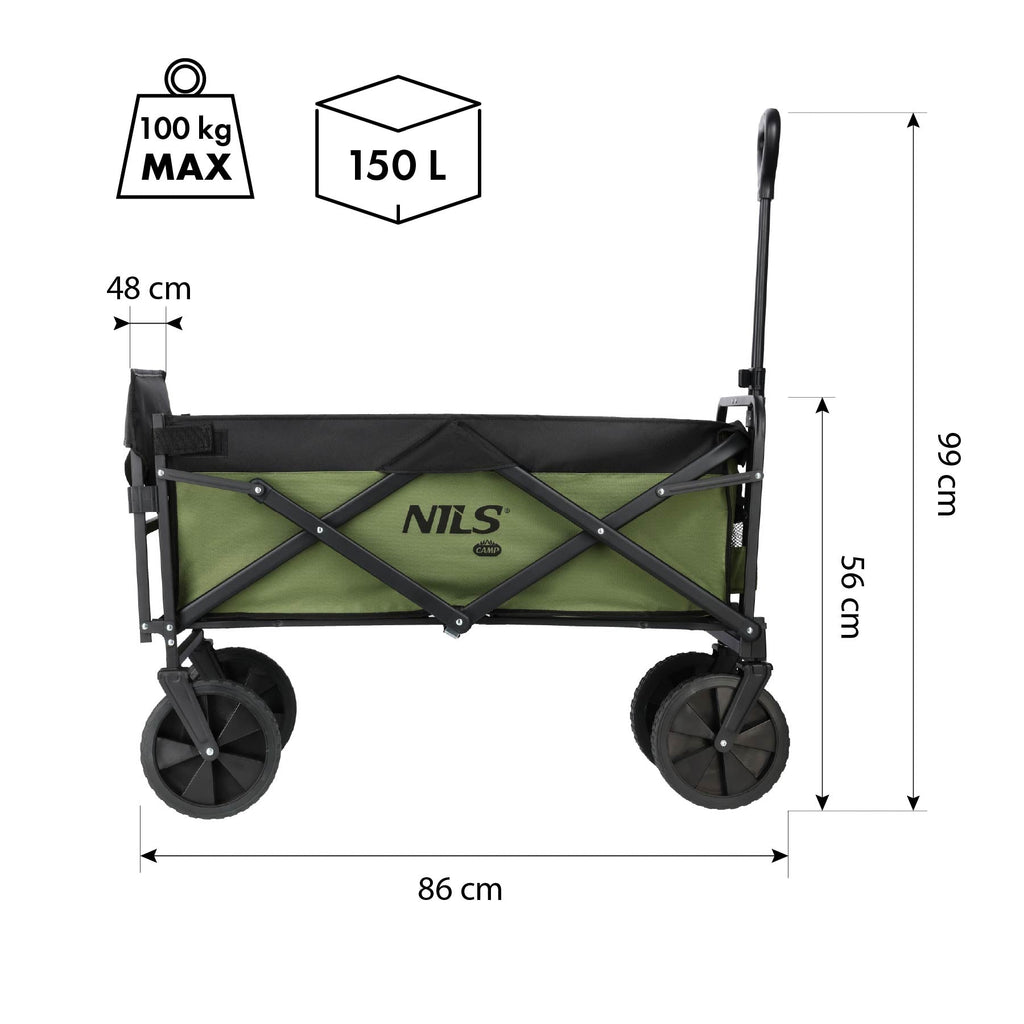 NILS Camp Opvouwbare Bolderkar - Groen - 150L - Detail