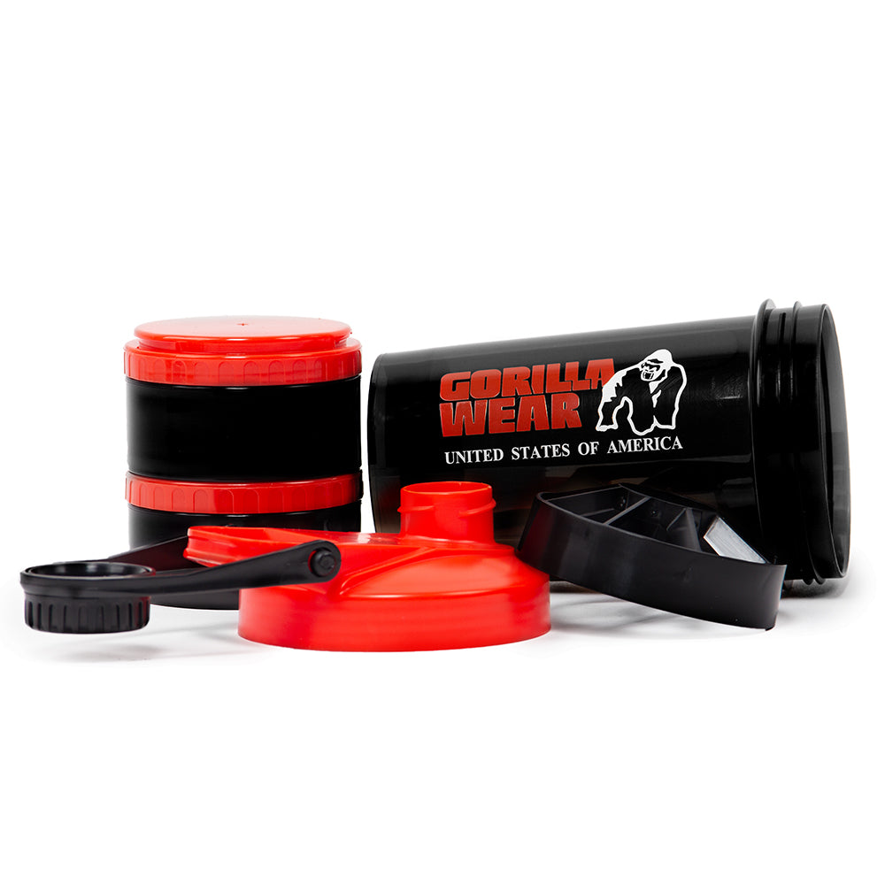 Gorilla Wear Shake Beker 2 GO - 500 ml + 2 x 130 ml - Zwart/Rood - Detail