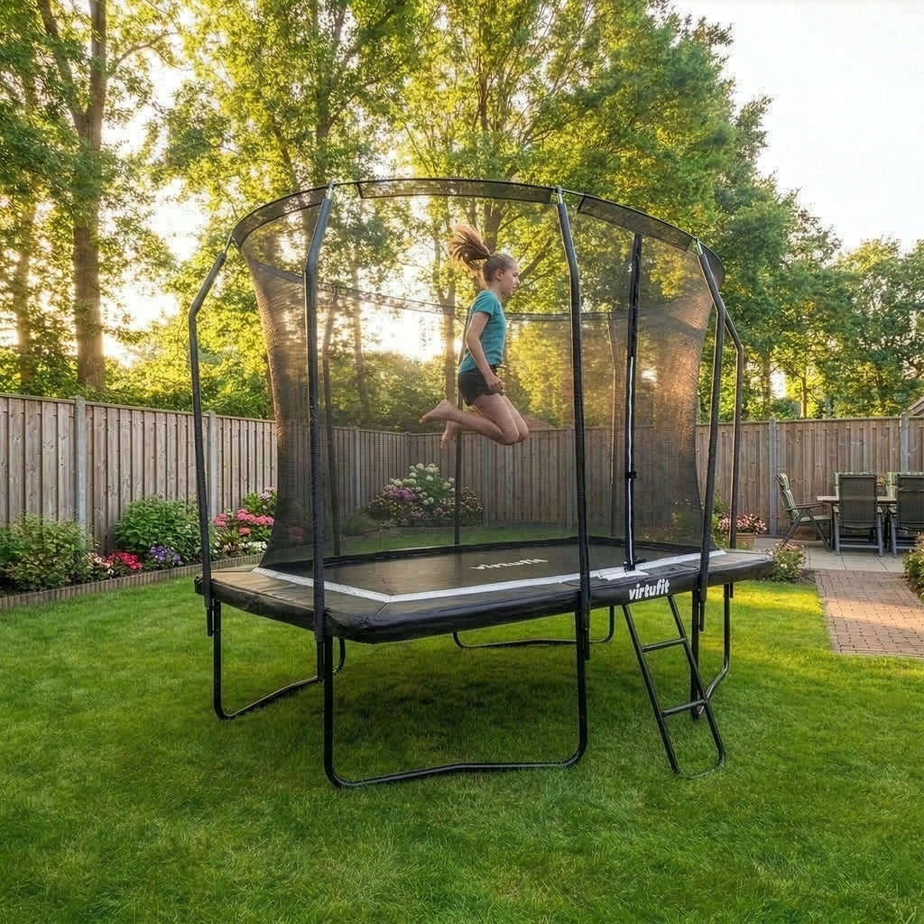 VirtuFit Premium Rechthoekige Trampoline met Veiligheidsnet - Zwart - 183 x 274 cm - Gratis trap - Detail