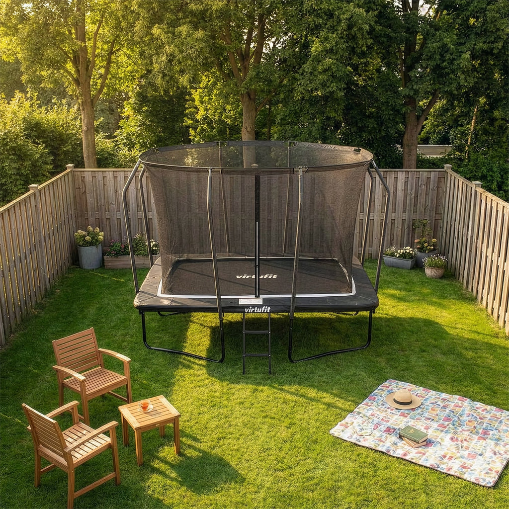 VirtuFit Premium Rechthoekige Trampoline met Veiligheidsnet - Zwart - 213 x 305 cm - Gratis trap - Detail
